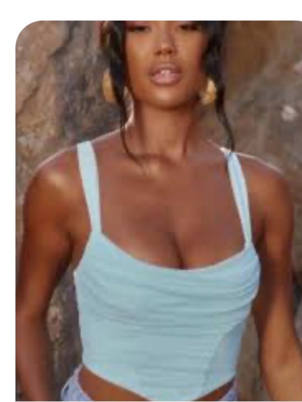 Oh Polly Light Blue Square-Neck Cropped Tank